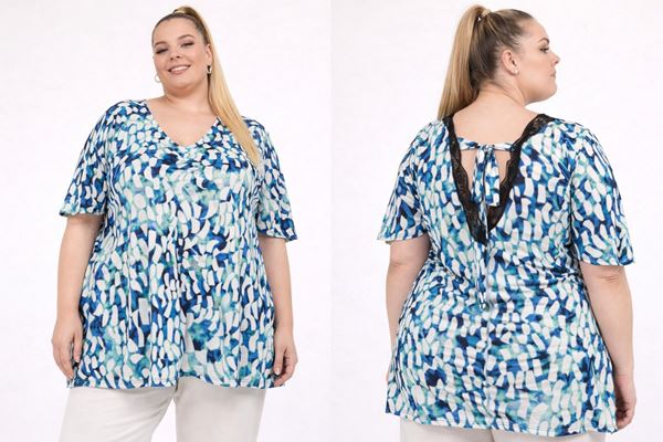 Picture of CURVY GIRL TUNIC WITH BACK KNOT AND FLARED SLEEVE